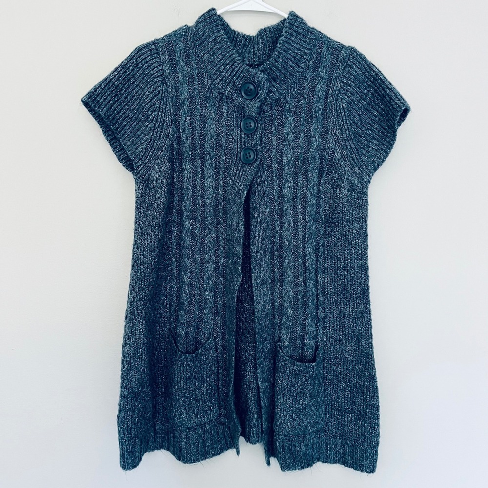 Sonoma Life Style Womens Blue Cable Knit Short Sleeve Button Cardigan Sweater L